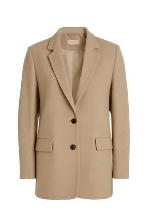 A beige tailored blazer on a transparent background