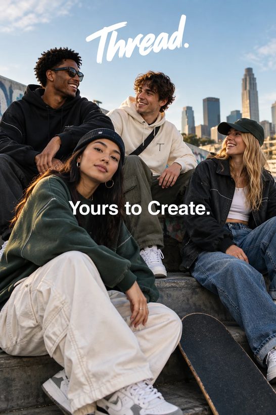 A Thread fashion advertisement with the tagline Yours to Create, made with Flare