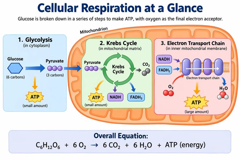A labelled classroom diagram of cellular respiration