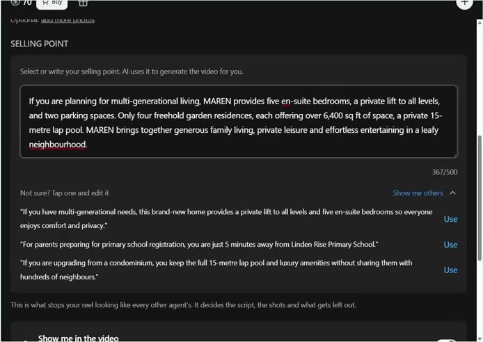 Selling point suggestions