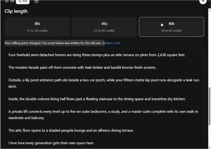 Clip length and script