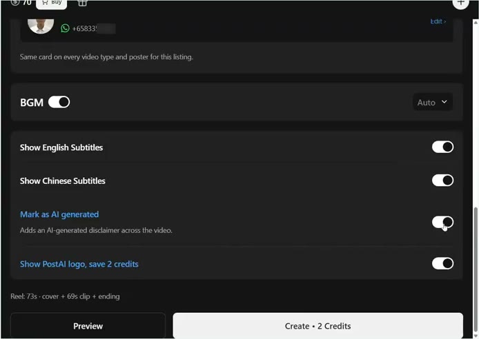 Final settings, Create